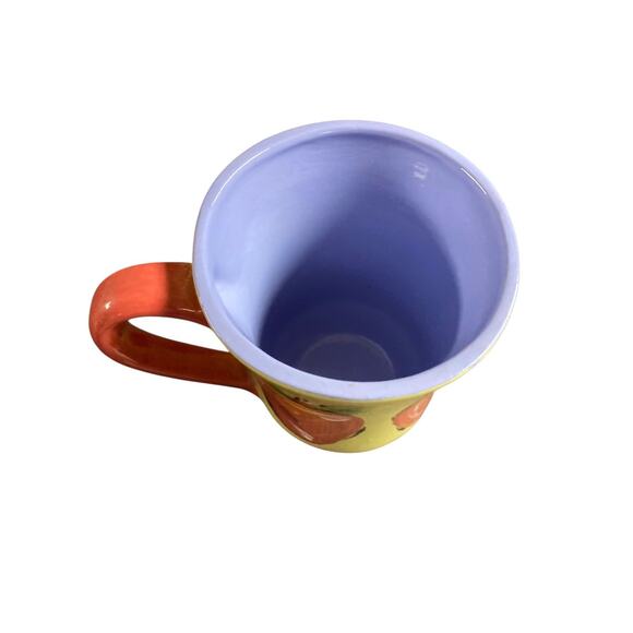 Droll Designs Red Apple Mug Pottery Hand Painted Purple Signed 2004 - Picture 3 of 4